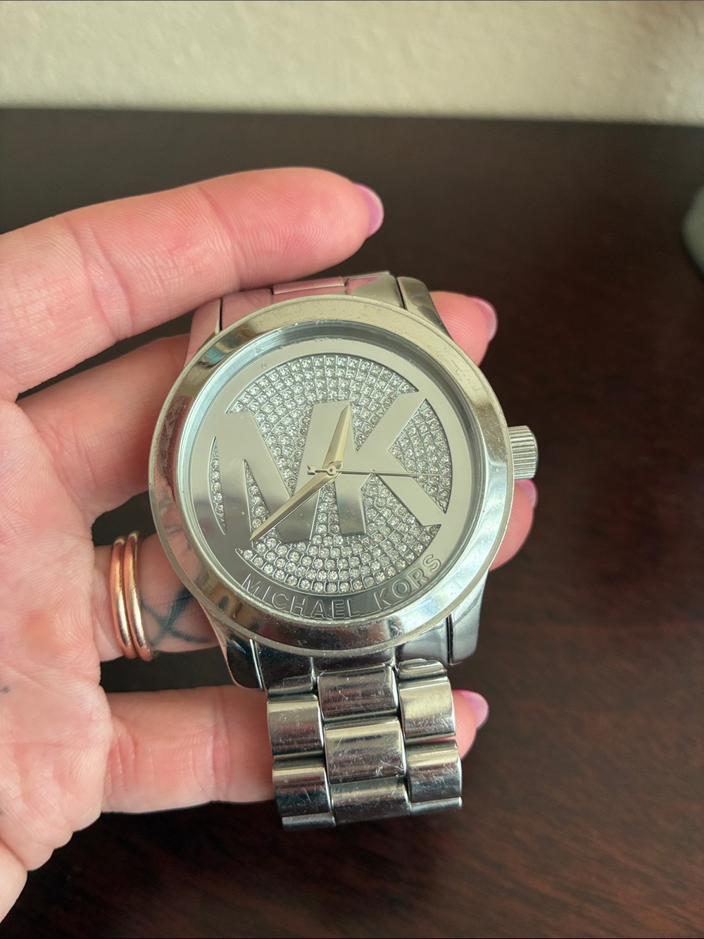 Michael Kors Silver Crystal MK Logo Bracelet Watch